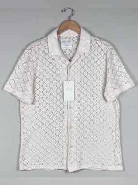 Cactus Man Ricky Singh Crochet Knit Camp Shirt Cream Button Up NWT Large